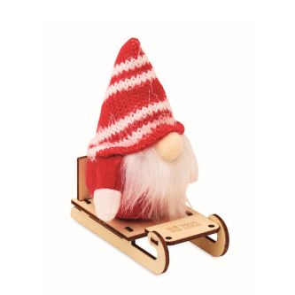 Décoration de Noël en bois : gnome sur traîneau, rembourré en coton