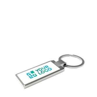 Porte-clés en métal chromé, finition brillante, forme rectangulaire