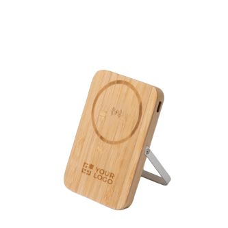 Batterie externe magnétique sans fil en bambou avec support 5 000 mAh