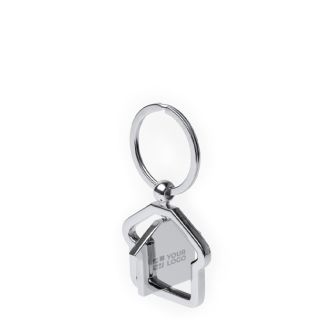 Porte-clés métallique rotatif en forme de maison avec zone de marquage