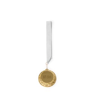 Médaille métallique avec ruban en polyester et mousqueton Ø 7 cm