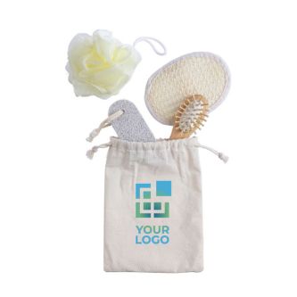 Sac en coton avec un set de 4 articles pour la salle de bain