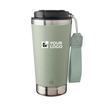 Gobelet thermique acier inoxydable sangle et couvercle noir, 500 ml