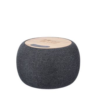 Petit haut-parleur rond avec des détails en bambou sur le dessus