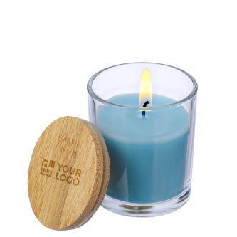 Bougie parfum vanille dans bocal en verre avec couvercle bambou