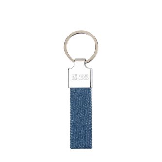 Porte-clés rectangulaire en zinc personnalisable avec tissu jean