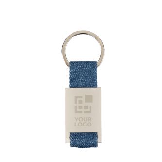 Porte-clés en zinc personnalisable avec détail en tissu jean