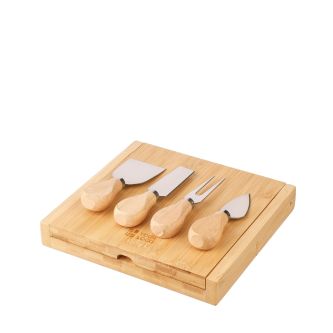 Set de 4 couverts à fromage en acier inoxydable avec manches en bois