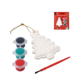 Sapin de Noël en plâtre à peindre avec 3 peintures acryliques