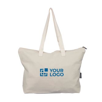 Sac en polycoton recyclé, fermeture éclair et longues anses 330 g/m²