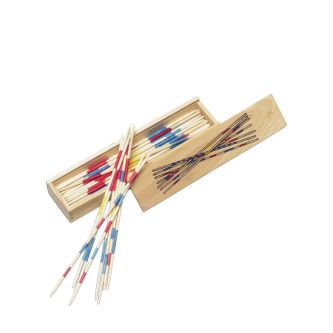 Jeu de mikado dans un étui en bois avec fermeture coulissante