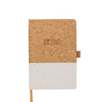 Carnet A5 en liège et coton avec porte-stylo, pages lignées