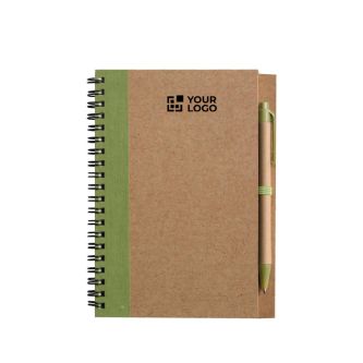 Bloc-notes A5 en carton recyclé avec stylo, pages lignées