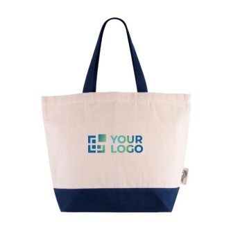 Sac en coton recyclé avec anse et base de couleurs 320 g/m2
