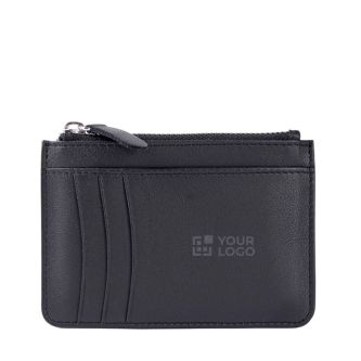 Portefeuille-porte-cartes en cuir noir avec fermeture éclair centrale