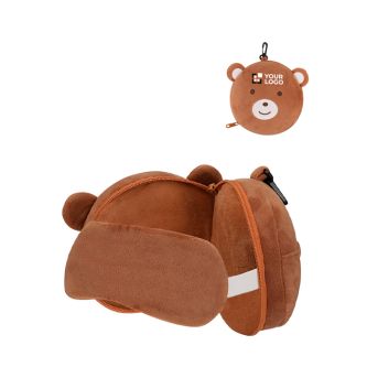 Kit repose-tête et masque de sommeil pour enfant dans un étui ours
