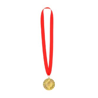 Médaille classique de gagnant finition dorée avec ruban rouge