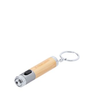Porte-clés lampe torche en bambou avec détail coloré sur la pointe