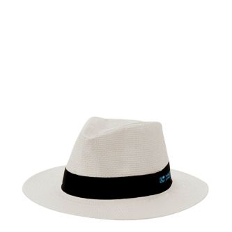 Chapeau blanc en paille de papier avec ruban noir pour votre logo