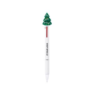 Stylo 3 couleurs avec détail de Noël en caoutchouc sur le dessus