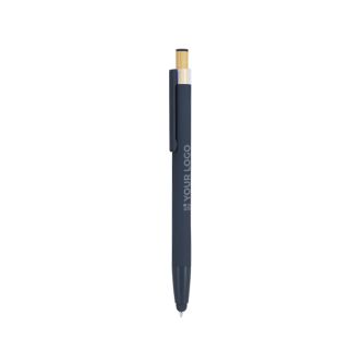 Stylo avec pointe tactile en aluminium et bambou, encre bleue