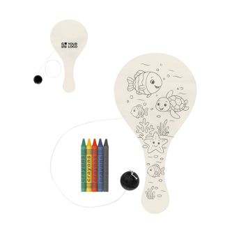 Set de raquettes en bois avec balle à colorier et crayons de cire