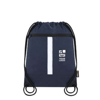 Sac à dos à cordons en RPET avec poche avant et bande réfléchissante