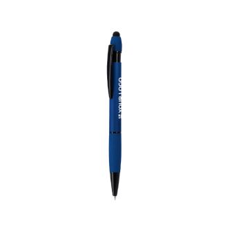Stylo tactile en aluminium recyclé, finition gomme, encre bleue