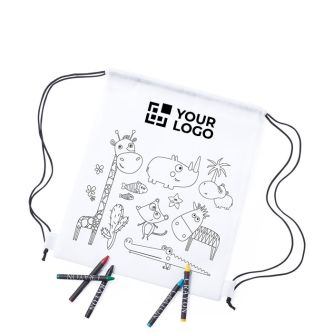 Sac à dos à cordons à colorier en tissu non-tissé Safari (Kids) avec zone d'impression
