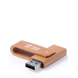 Clé USB en bambou avec mécanisme pivotant protecteur