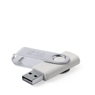 Clé USB en paille de blé avec clip métallique pivotant