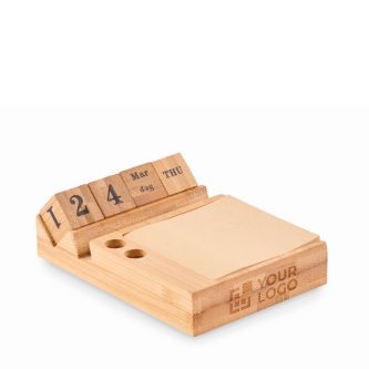 Calendrier de bureau en bambou avec support pour téléphone