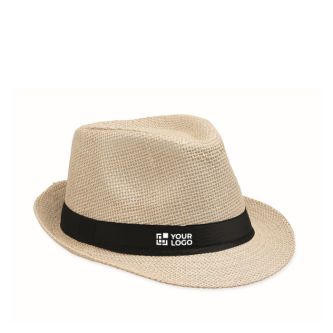 Chapeau en paille de papier avec bande en polyester noir