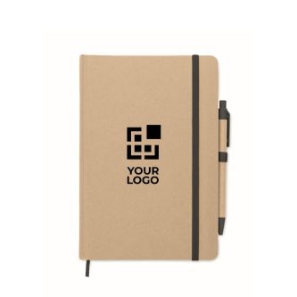 Carnet de notes A5 en carton recyclé avec stylo à bille bleu