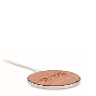 Chargeur sans fil circulaire avec détail en noyer 15W