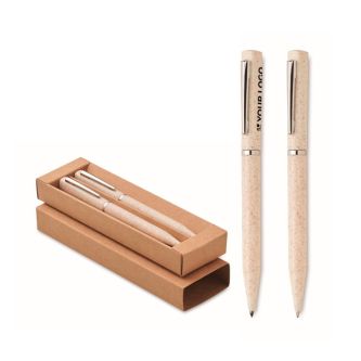 Set de 2 stylos en paille de blé avec encre bleue et graphite