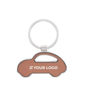 Porte-clés métallique forme de voiture incrustation cuir synthétique