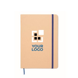 Carnet en carton avec bande et marque-page coloré, pages lignées A5