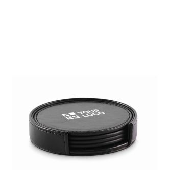 Set de 4 sous-verres avec support assorti en similicuir