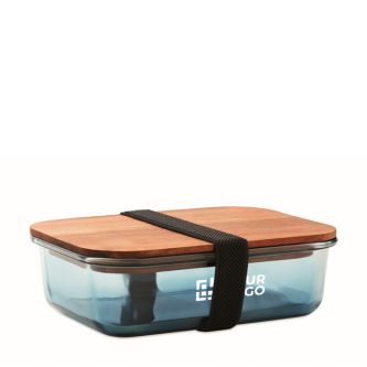 Lunch box en verre avec couvercle bois et fermeture élastique