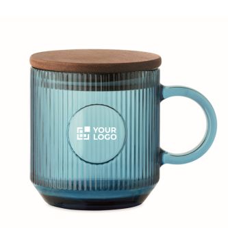 Tasse originale en verre strié avec couvercle en bois d'acacia 300 ml