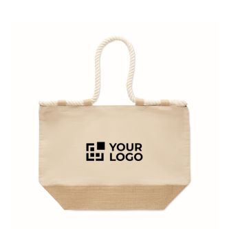 Sac de plage en coton avec jute et fermeture éclair 280 g/m²