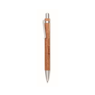 Stylo en bois d’acacia avec mécanisme à clic et encre bleue