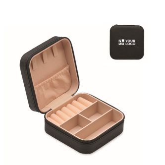 Boîte à bijoux de voyage en PU et velours avec 3 compartiments
