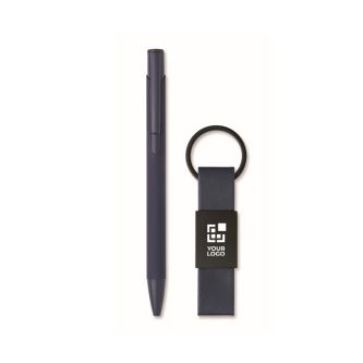 Coffret avec stylo en aluminium recyclé et porte-clés en similicuir