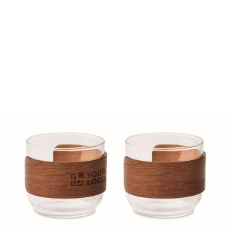 Set de 2 tasses à café en verre avec bande en bois de noyer 120 ml
