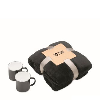 Set cadeau avec couverture polaire et deux tasses émaillées de 350 ml