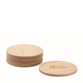 6 sous-verres ronds en bambou avec zone d'impression