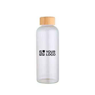 Gourde en verre borosilicaté à paroi simple, bouchon en bambou 650 ml