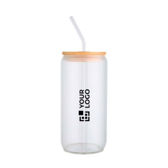Gobelet en verre borosilicate 500 ml, couvercle en bambou et paille